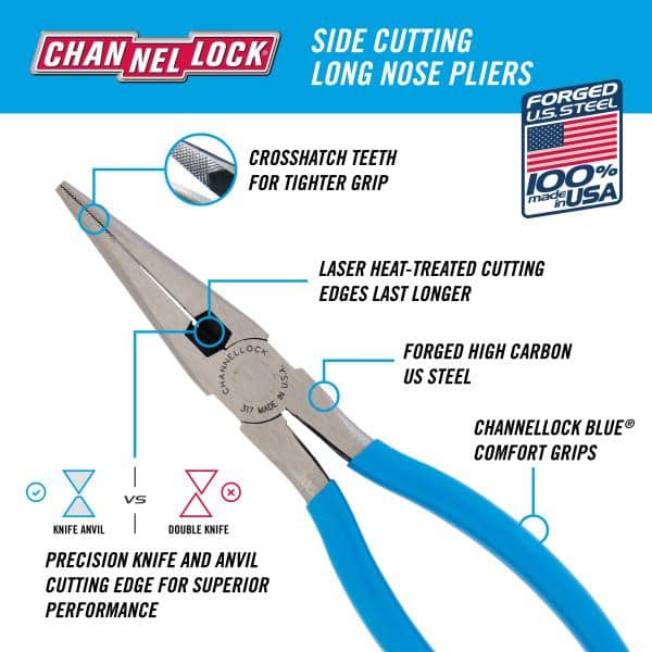 CHANNELLOCK®, Channellock Carbon Steel Long Nose Pliers 8 in.